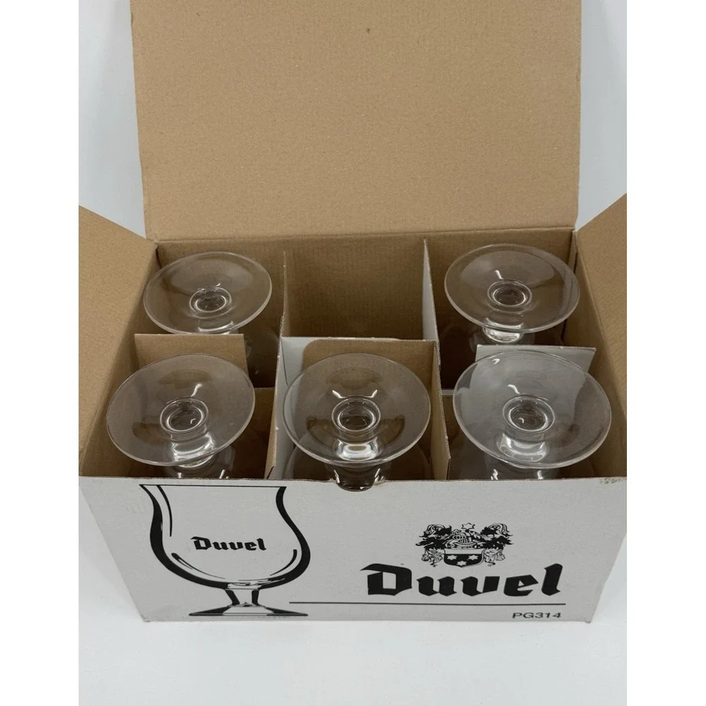 Set Of 5 Duvel Large Tulip Beer Glass with Gold Duvel Logo